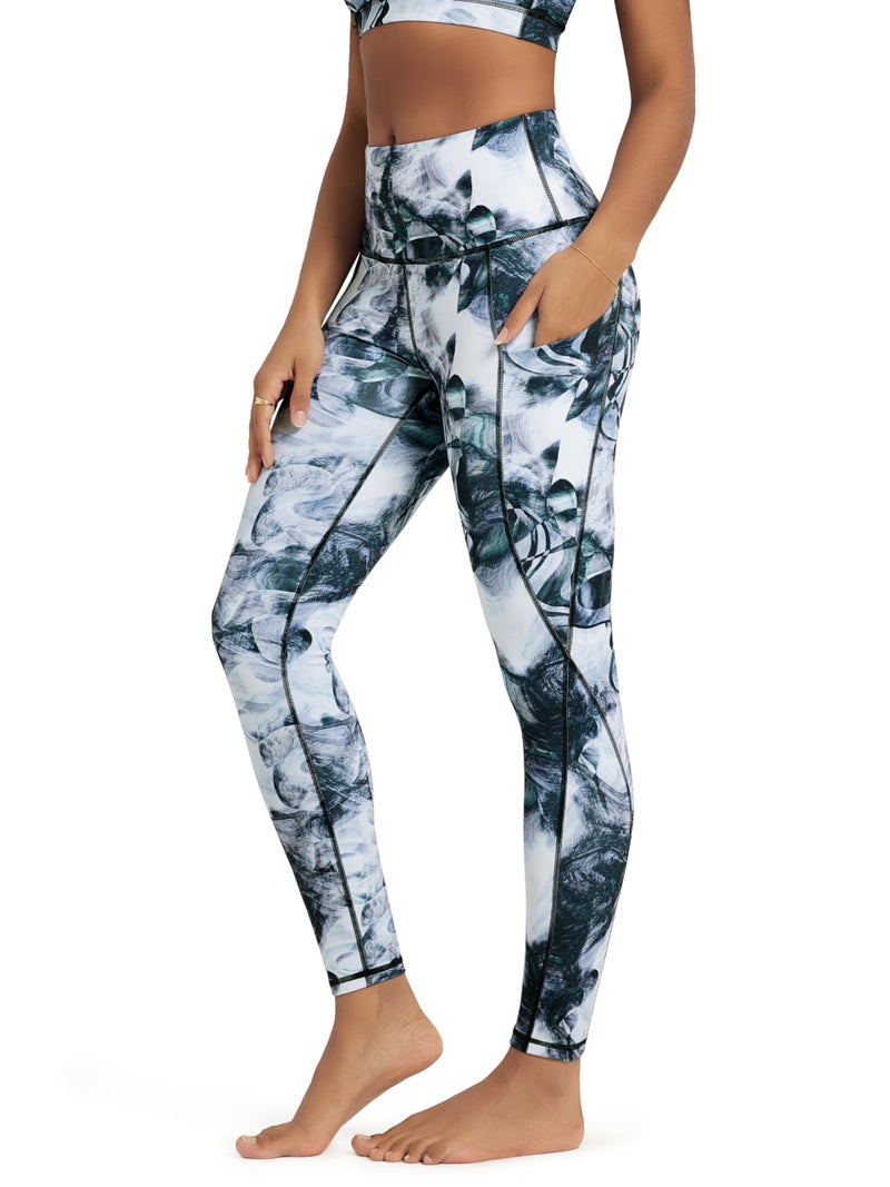 ODODOS Women's High Waisted Full Length Yoga Leggings with Pockets, 28" Inseam Tummy Control Non See Through Workout Athletic Running Yoga Pants, Crosstalk Navy, X-Large - Image 1